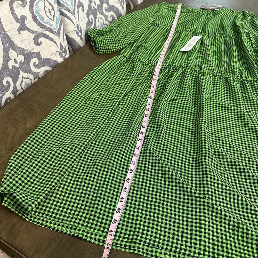 NWT Topshop Gingham Smocked Long Sleeve Maternity Midi Dress Green & Black Sz 4 - Picture 14 of 15